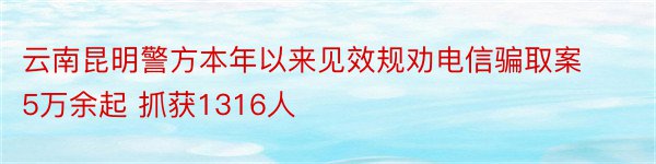 云南昆明警方本年以来见效规劝电信骗取案5万余起 抓获1316人