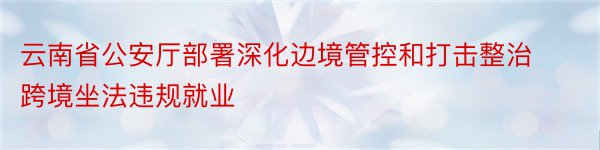 云南省公安厅部署深化边境管控和打击整治跨境坐法违规就业