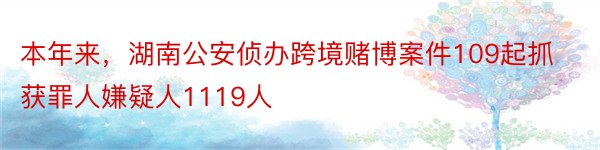 本年来，湖南公安侦办跨境赌博案件109起抓获罪人嫌疑人1119人