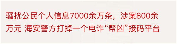 骚扰公民个人信息7000余万条，涉案800余万元 海安警方打掉一个电诈“帮凶”接码平台