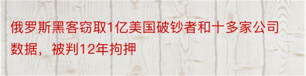 俄罗斯黑客窃取1亿美国破钞者和十多家公司数据，被判12年拘押