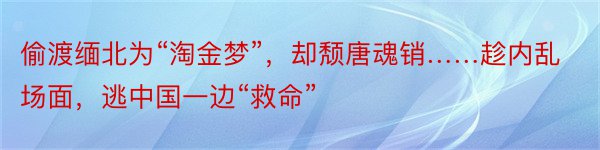 偷渡缅北为“淘金梦”，却颓唐魂销……趁内乱场面，逃中国一边“救命”