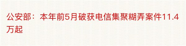 公安部：本年前5月破获电信集聚糊弄案件11.4万起