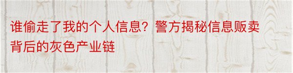 谁偷走了我的个人信息？警方揭秘信息贩卖背后的灰色产业链