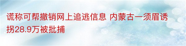 谎称可帮撤销网上追逃信息 内蒙古一须眉诱拐28.9万被批捕