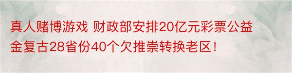 真人赌博游戏 财政部安排20亿元彩票公益金复古28省份40个欠推崇转换老区！