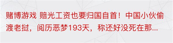 赌博游戏 赔光工资也要归国自首！中国小伙偷渡老挝，阅历恶梦193天，称还好没死在那...