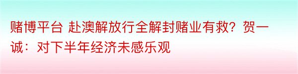 赌博平台 赴澳解放行全解封赌业有救？贺一诚：对下半年经济未感乐观