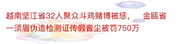 越南坚江省32人聚众斗鸡赌博被惩，​金瓯省一须眉伪造检测证传假音尘被罚750万