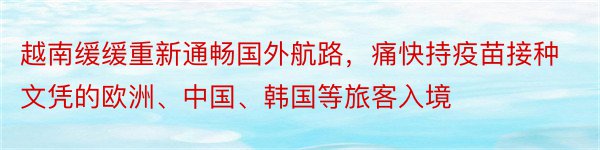 越南缓缓重新通畅国外航路，痛快持疫苗接种文凭的欧洲、中国、韩国等旅客入境