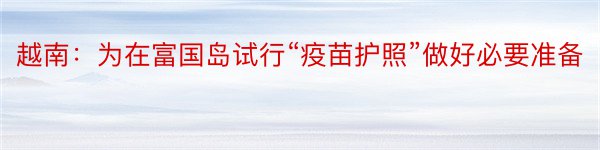 越南：为在富国岛试行“疫苗护照”做好必要准备