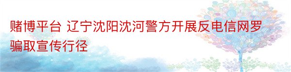 赌博平台 辽宁沈阳沈河警方开展反电信网罗骗取宣传行径