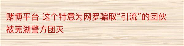 赌博平台 这个特意为网罗骗取“引流”的团伙 被芜湖警方团灭