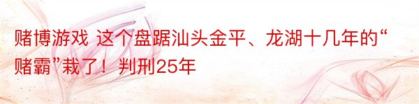 赌博游戏 这个盘踞汕头金平、龙湖十几年的“赌霸”栽了！判刑25年