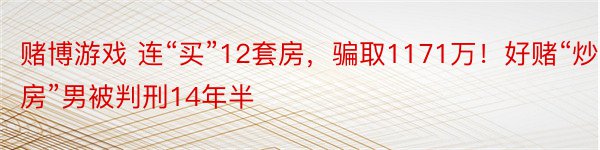 赌博游戏 连“买”12套房，骗取1171万！好赌“炒房”男被判刑14年半