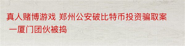 真人赌博游戏 郑州公安破比特币投资骗取案 一厦门团伙被捣