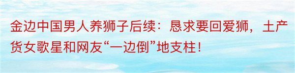 金边中国男人养狮子后续：恳求要回爱狮，土产货女歌星和网友“一边倒”地支柱！