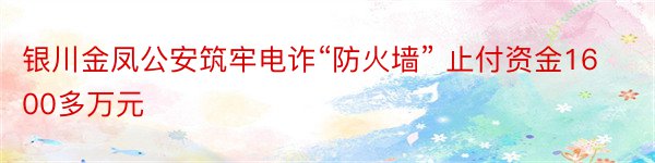 银川金凤公安筑牢电诈“防火墙” 止付资金1600多万元