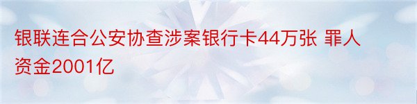 银联连合公安协查涉案银行卡44万张 罪人资金2001亿