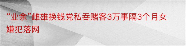 “业余”雌雄换钱党私吞赌客3万事隔3个月女嫌犯落网