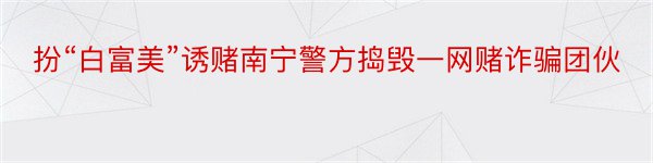 扮“白富美”诱赌南宁警方捣毁一网赌诈骗团伙