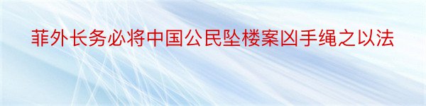 菲外长务必将中国公民坠楼案凶手绳之以法