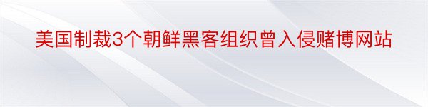 美国制裁3个朝鲜黑客组织曾入侵赌博网站