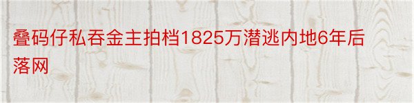 叠码仔私吞金主拍档1825万潜逃内地6年后落网