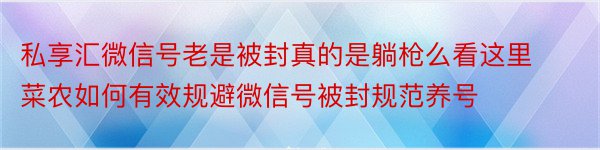 私享汇微信号老是被封真的是躺枪么看这里菜农如何有效规避微信号被封规范养号