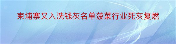 柬埔寨又入洗钱灰名单菠菜行业死灰复燃