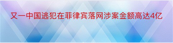 又一中国逃犯在菲律宾落网涉案金额高达4亿