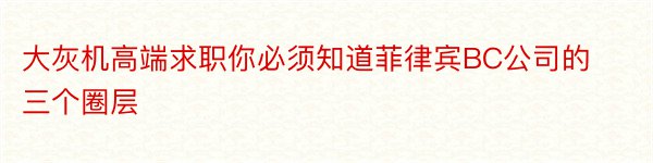 大灰机高端求职你必须知道菲律宾BC公司的三个圈层