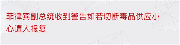 菲律宾副总统收到警告如若切断毒品供应小心遭人报复