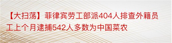 【大扫荡】菲律宾劳工部派404人排查外籍员工上个月逮捕542人多数为中国菜农