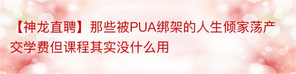 【神龙直聘】那些被PUA绑架的人生倾家荡产交学费但课程其实没什么用