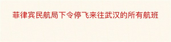 菲律宾民航局下令停飞来往武汉的所有航班