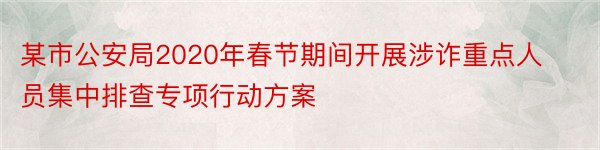 某市公安局2020年春节期间开展涉诈重点人员集中排查专项行动方案