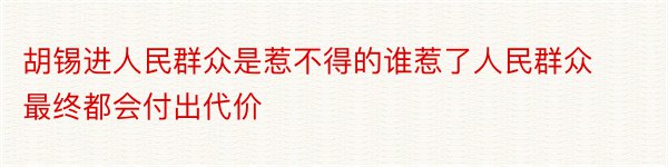 胡锡进人民群众是惹不得的谁惹了人民群众最终都会付出代价