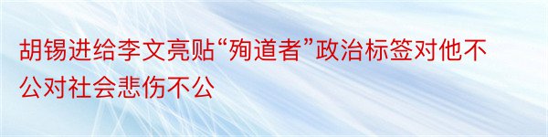 胡锡进给李文亮贴“殉道者”政治标签对他不公对社会悲伤不公