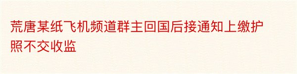 荒唐某纸飞机频道群主回国后接通知上缴护照不交收监