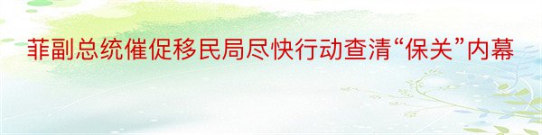 菲副总统催促移民局尽快行动查清“保关”内幕