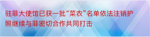 驻菲大使馆已获一批“菜农”名单依法注销护照继续与菲密切合作共同打击