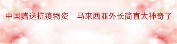 中国赠送抗疫物资　马来西亚外长简直太神奇了