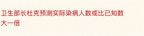 卫生部长杜克预测实际染病人数或比已知数大一倍