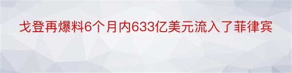 戈登再爆料6个月内633亿美元流入了菲律宾