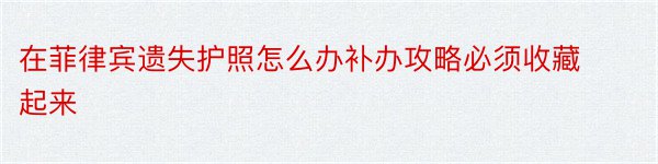 在菲律宾遗失护照怎么办补办攻略必须收藏起来