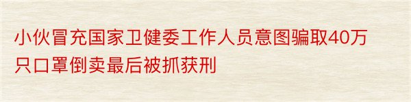 小伙冒充国家卫健委工作人员意图骗取40万只口罩倒卖最后被抓获刑