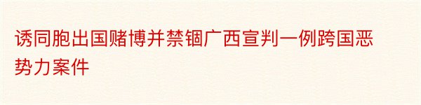 诱同胞出国赌博并禁锢广西宣判一例跨国恶势力案件