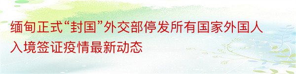 缅甸正式“封国”外交部停发所有国家外国人入境签证疫情最新动态