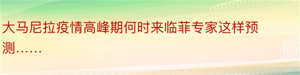 大马尼拉疫情高峰期何时来临菲专家这样预测……